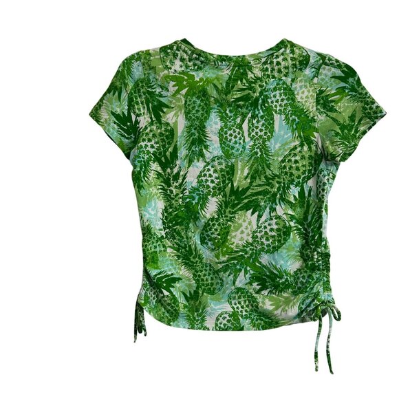 Caribbean Joe Womens Green Pineapple Print V-Neck Top Side Ties Small Tropical - Picture 2 of 7